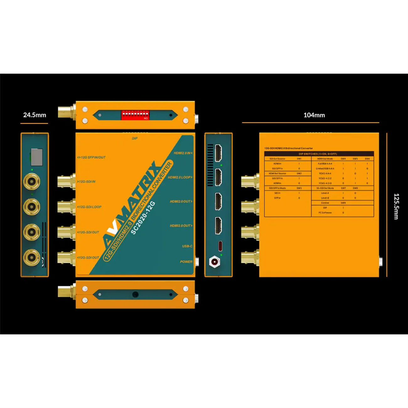 AV MATRIX SC2020-12G-RX 12G-SDI-HDMI Bidirectional Converter